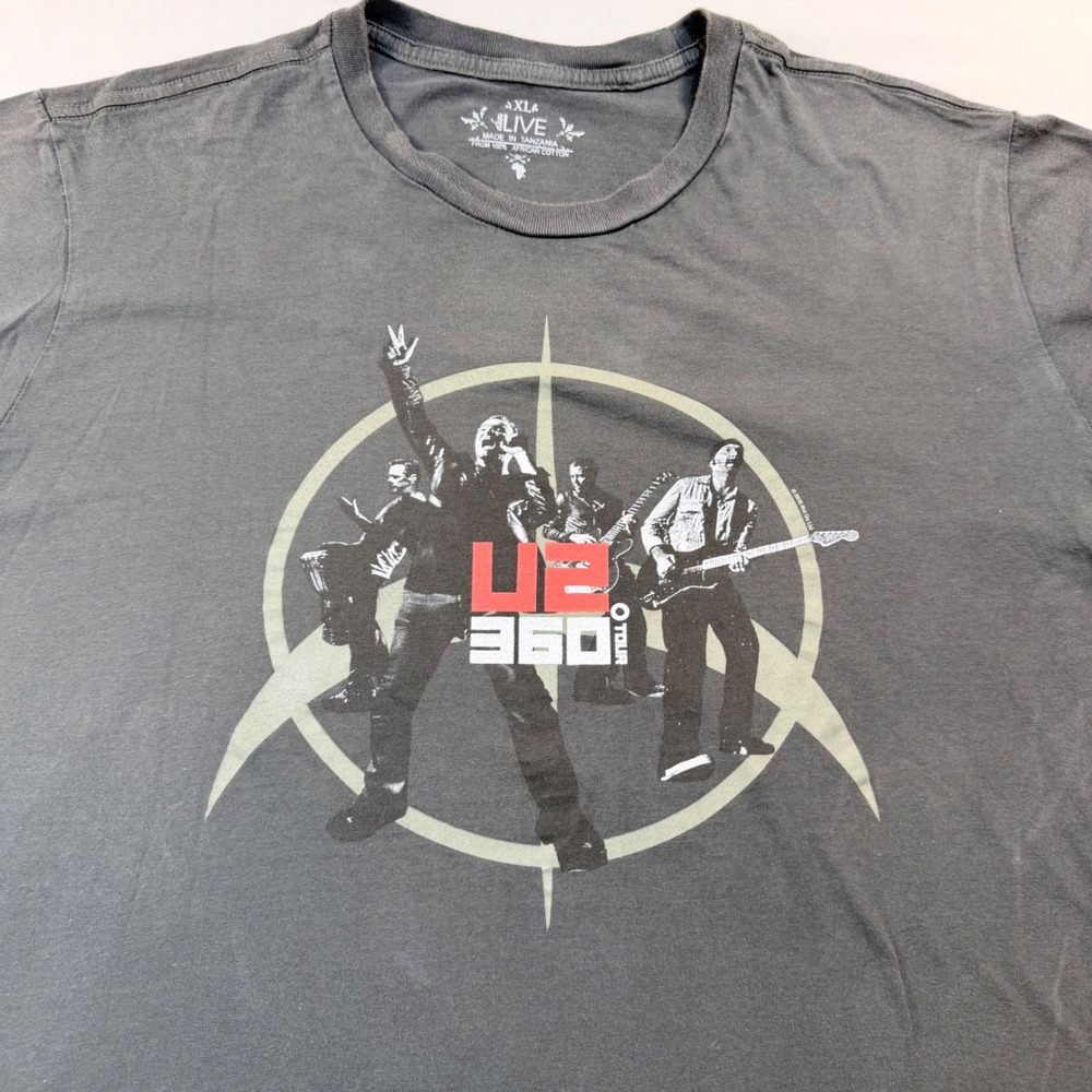 U2 360 Tour 2011 Concert Band T Shirt XL Gray Double Sided North America Dates